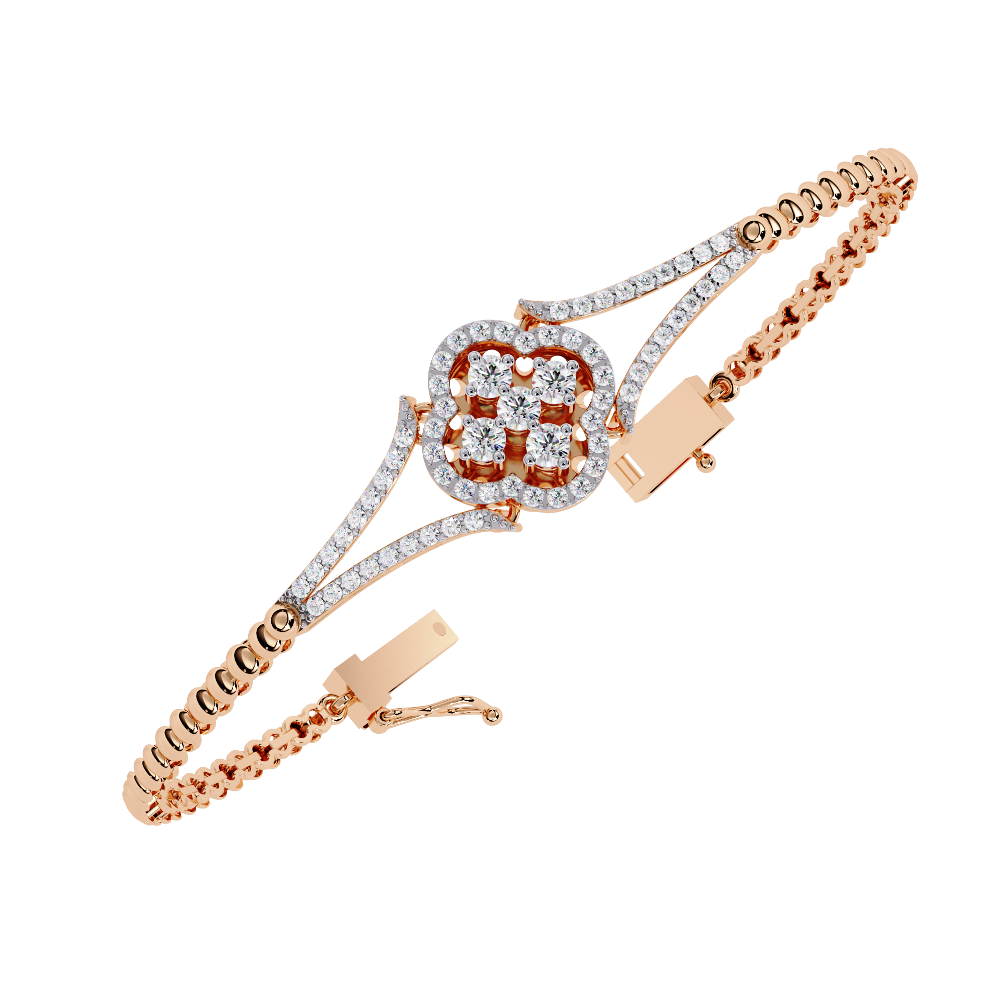 Floral Cluster Lab Grown Diamond Bracelet – Round Brilliant Cut Pavé Diamond Bangle – Sustainable Fine Jewelry – Lustraa’s Minimalist Bracelet