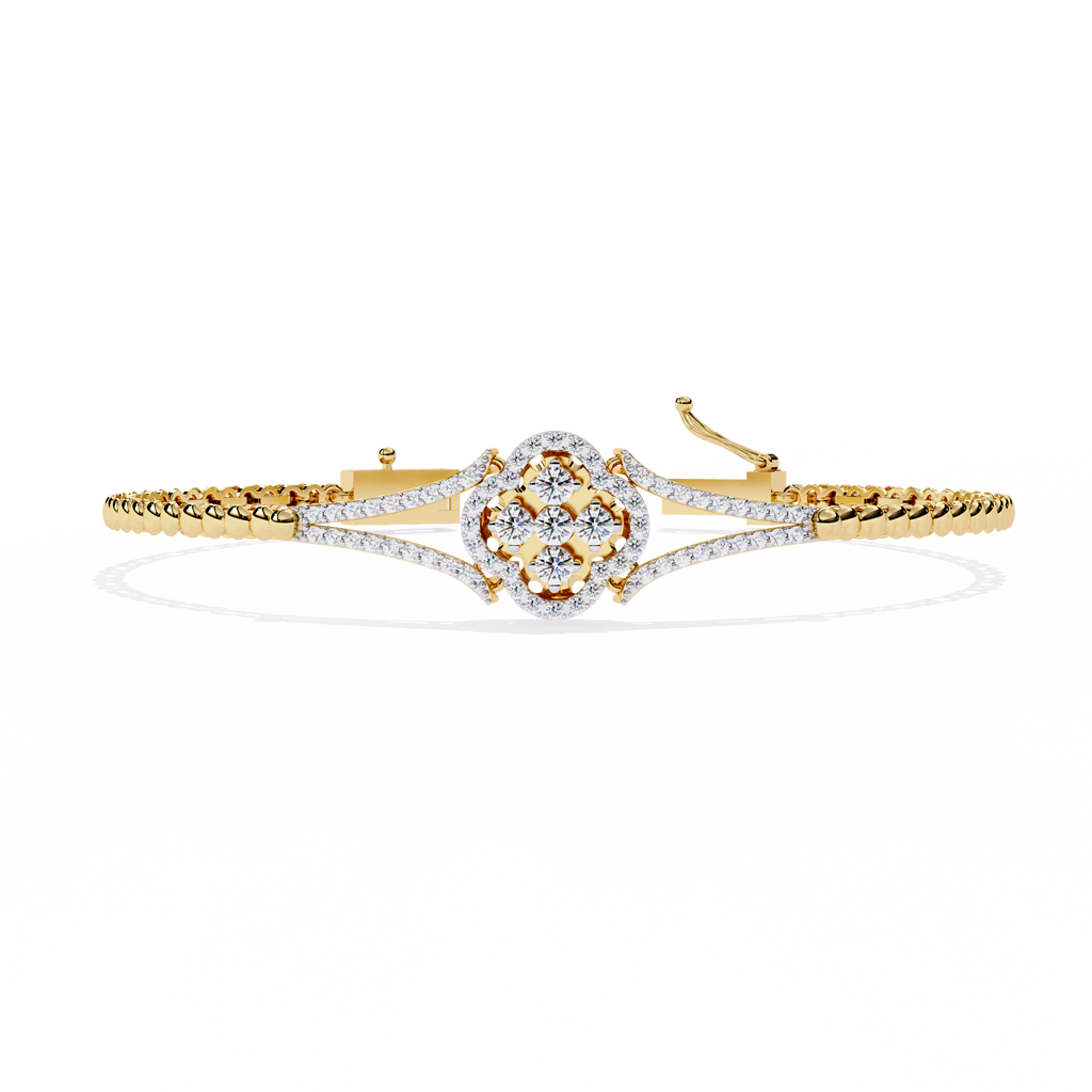Floral Cluster Lab Grown Diamond Bracelet – Round Brilliant Cut Pavé Diamond Bangle – Sustainable Fine Jewelry – Lustraa’s Minimalist Bracelet