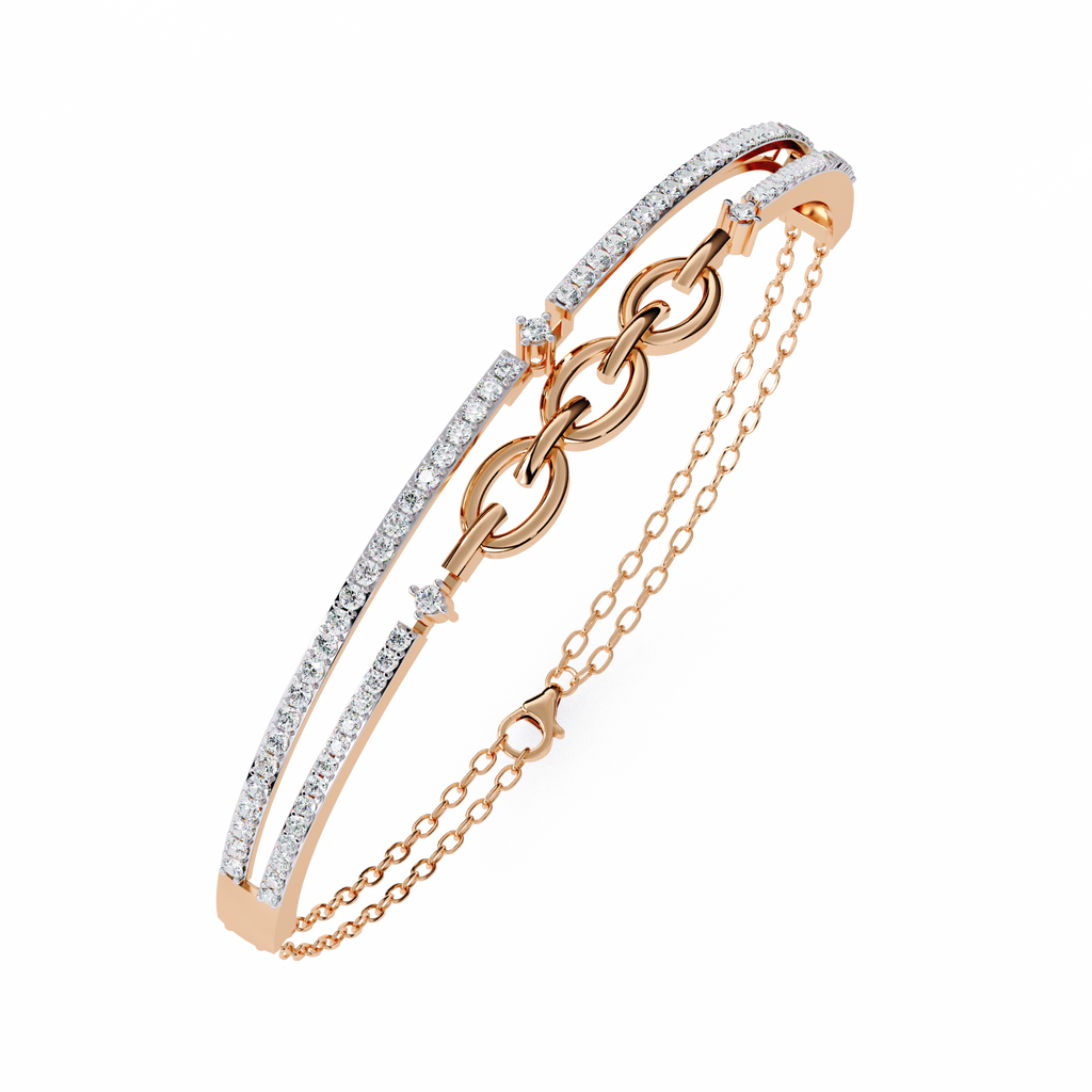 Chain Link Lab Grown Diamond Bracelet – Modern Pavé Diamond Bangle with Dual Chain Detail – Ethical Fine Jewelry – Lustraa’s Minimalist Bracelet