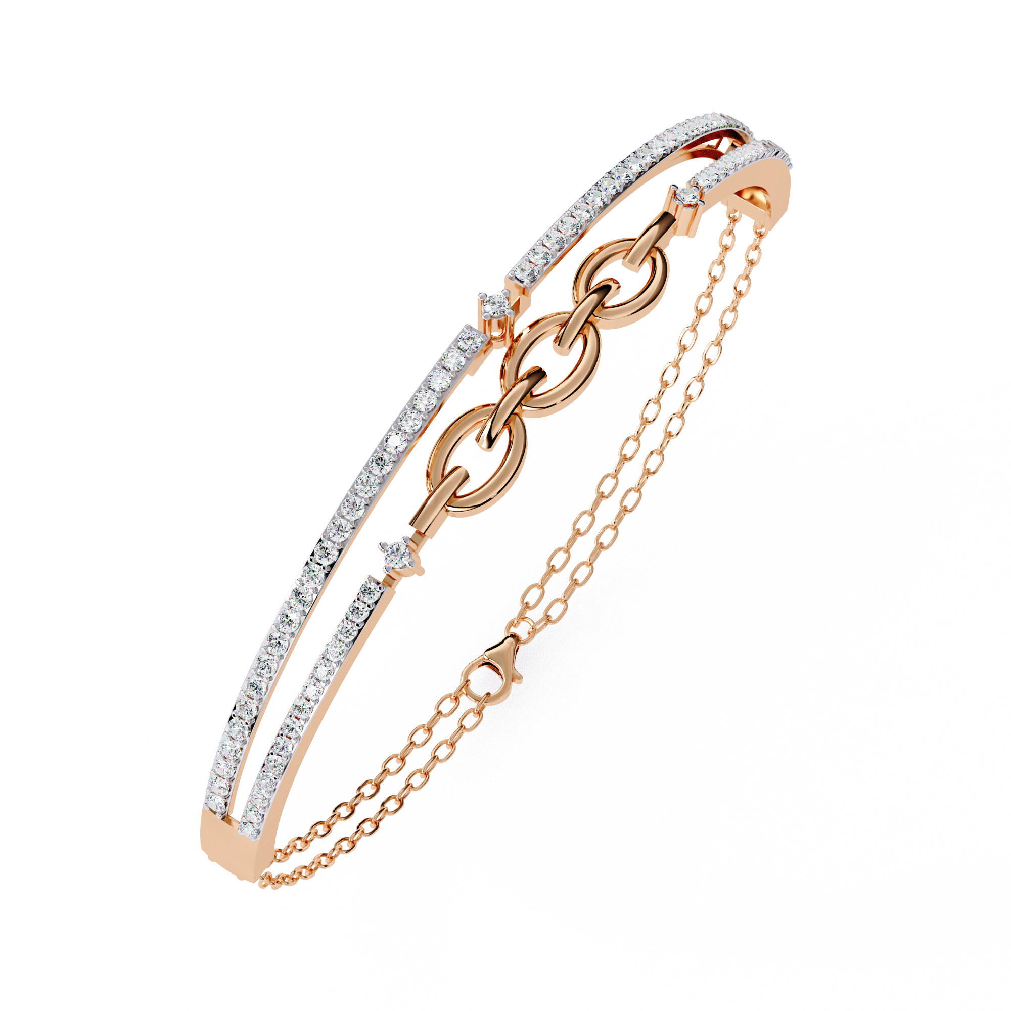 Chain Link Lab Grown Diamond Bracelet – Modern Pavé Diamond Bangle with Dual Chain Detail – Ethical Fine Jewelry – Lustraa’s Minimalist Bracelet