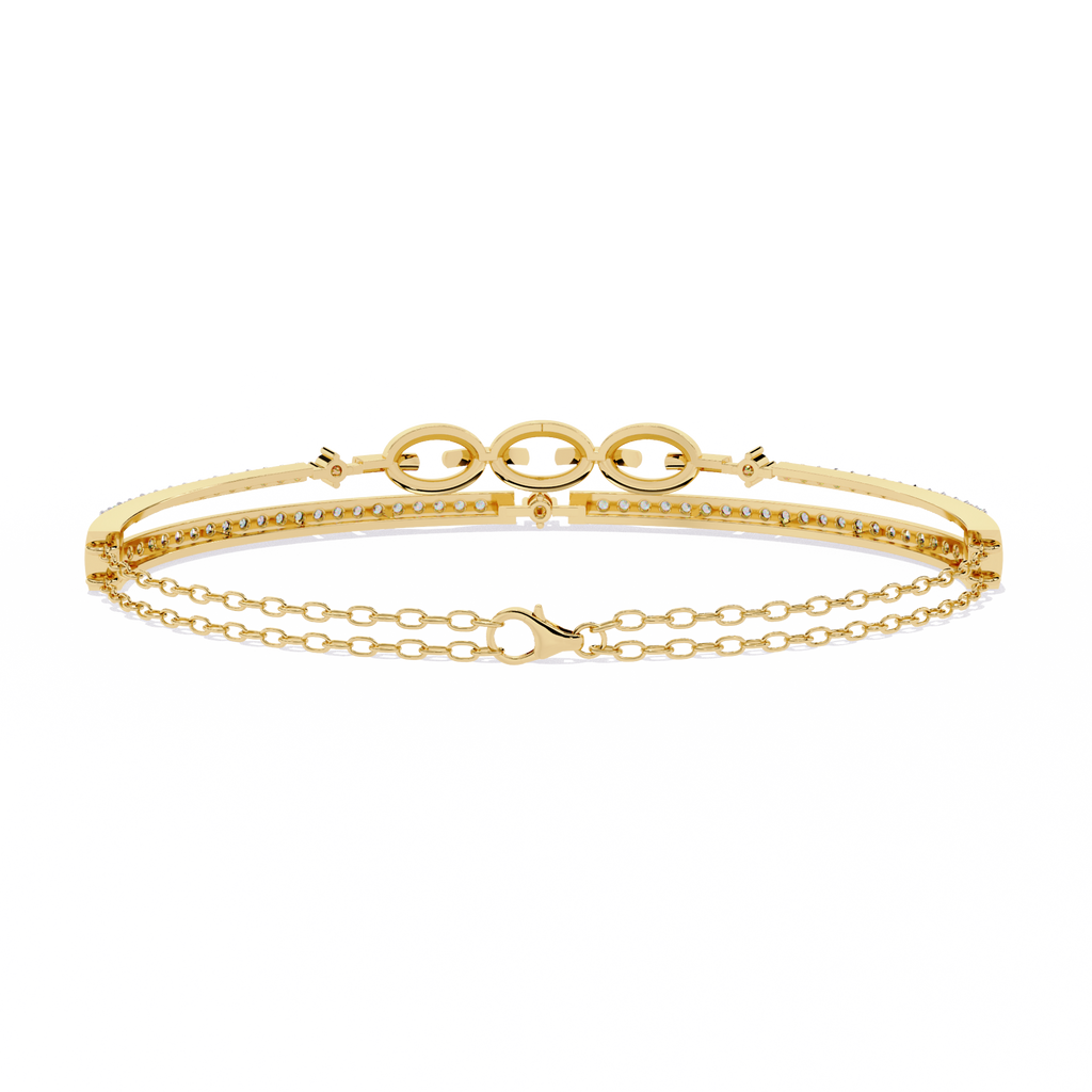 Chain Link Lab Grown Diamond Bracelet – Modern Pavé Diamond Bangle with Dual Chain Detail – Ethical Fine Jewelry – Lustraa’s Minimalist Bracelet
