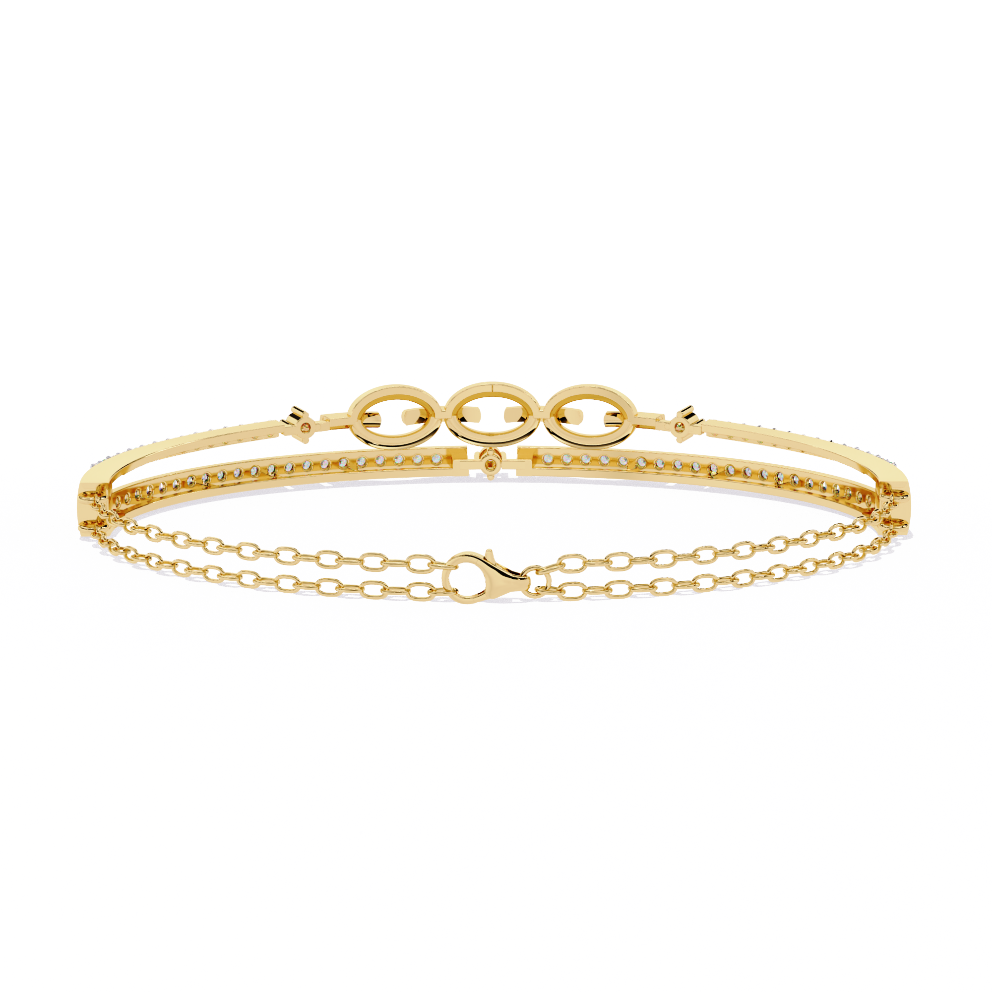 Chain Link Lab Grown Diamond Bracelet – Modern Pavé Diamond Bangle with Dual Chain Detail – Ethical Fine Jewelry – Lustraa’s Minimalist Bracelet