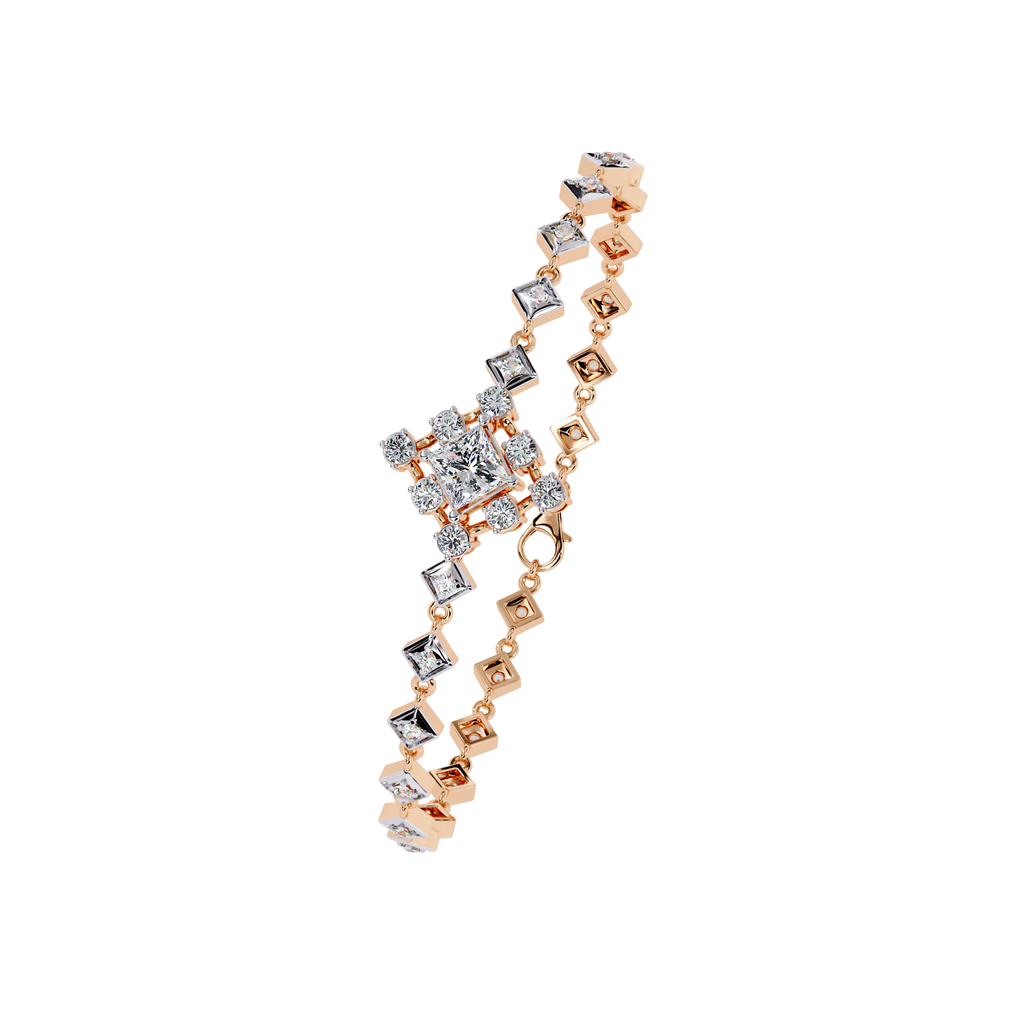 Geometric Elegant Diamond Bracelet – Princess and Round Cut Lab Created Diamond Bracelet – Lustraa’s Diamond Bracelet
