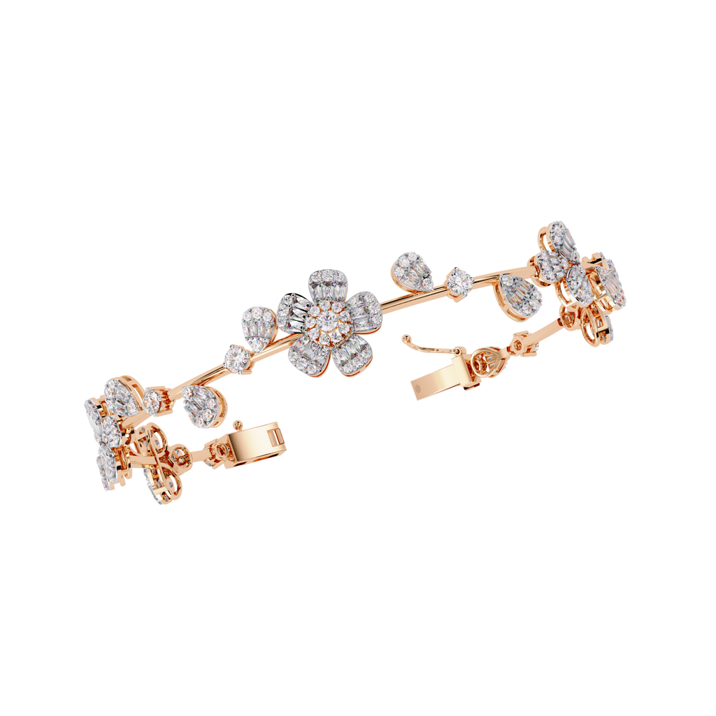 Designer Flower Motif Bangle Bracelet – Lab Grown Diamond Floral Bracelet – Lustraa’s Floral Bracelet