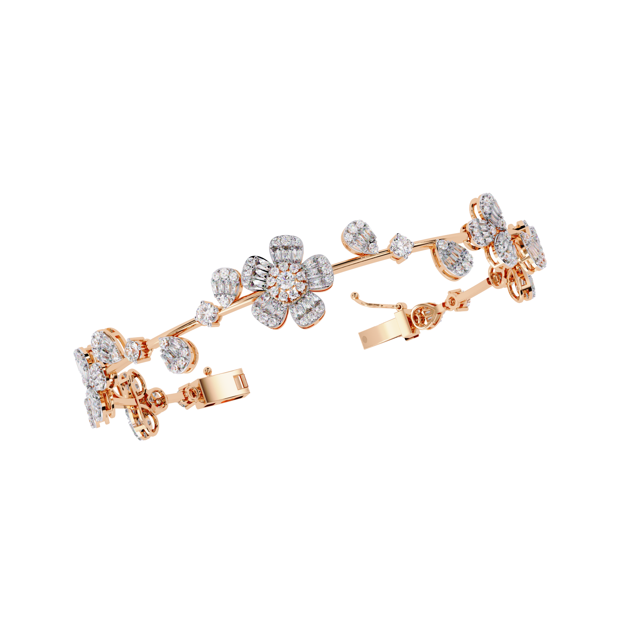 Designer Flower Motif Bangle Bracelet – Lab Grown Diamond Floral Bracelet – Lustraa’s Floral Bracelet