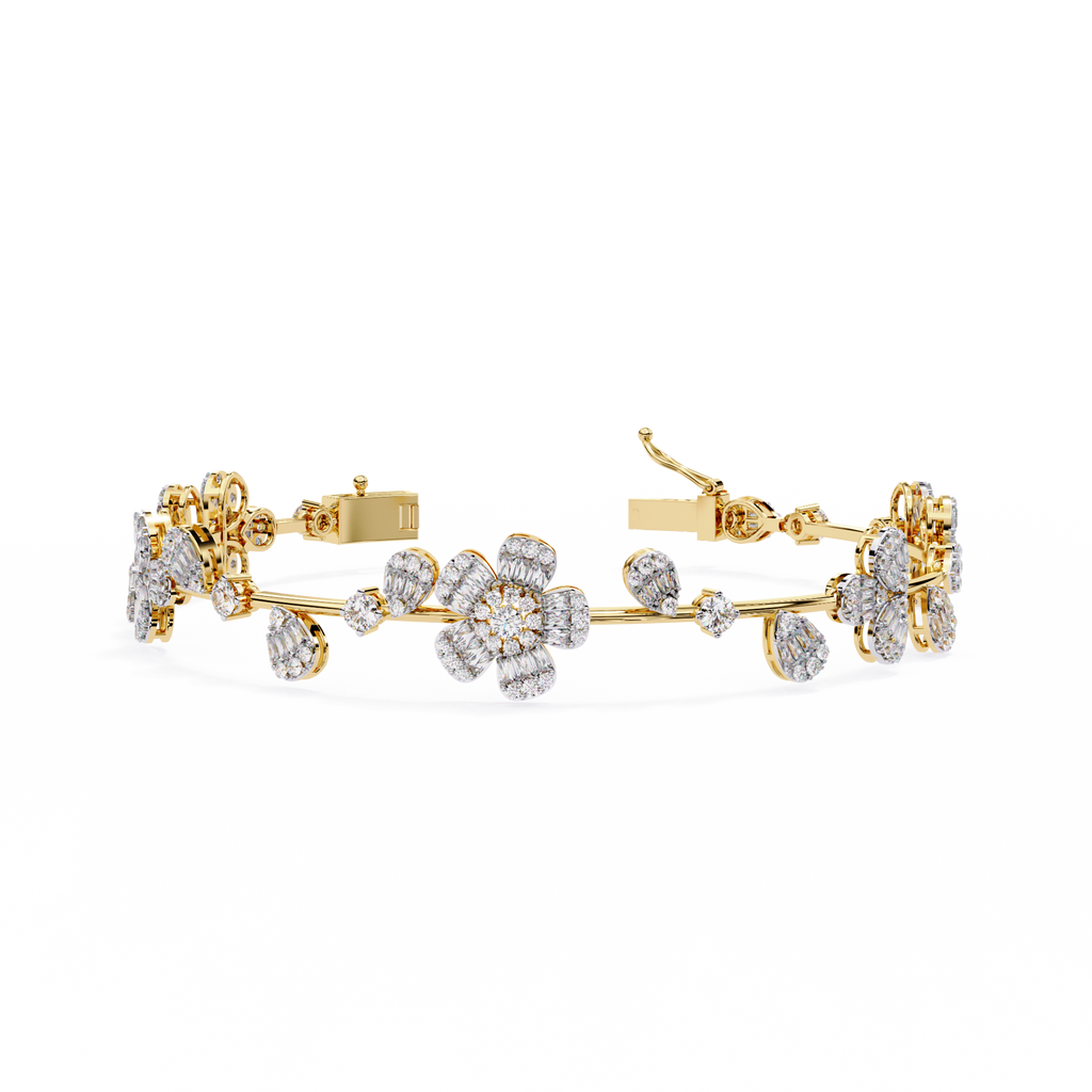 Designer Flower Motif Bangle Bracelet – Lab Grown Diamond Floral Bracelet – Lustraa’s Floral Bracelet