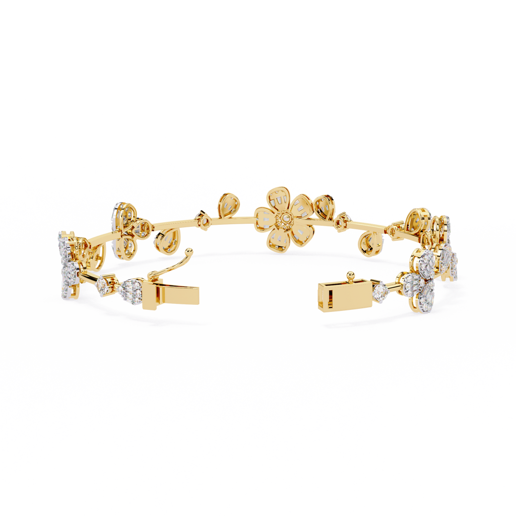 Designer Flower Motif Bangle Bracelet – Lab Grown Diamond Floral Bracelet – Lustraa’s Floral Bracelet