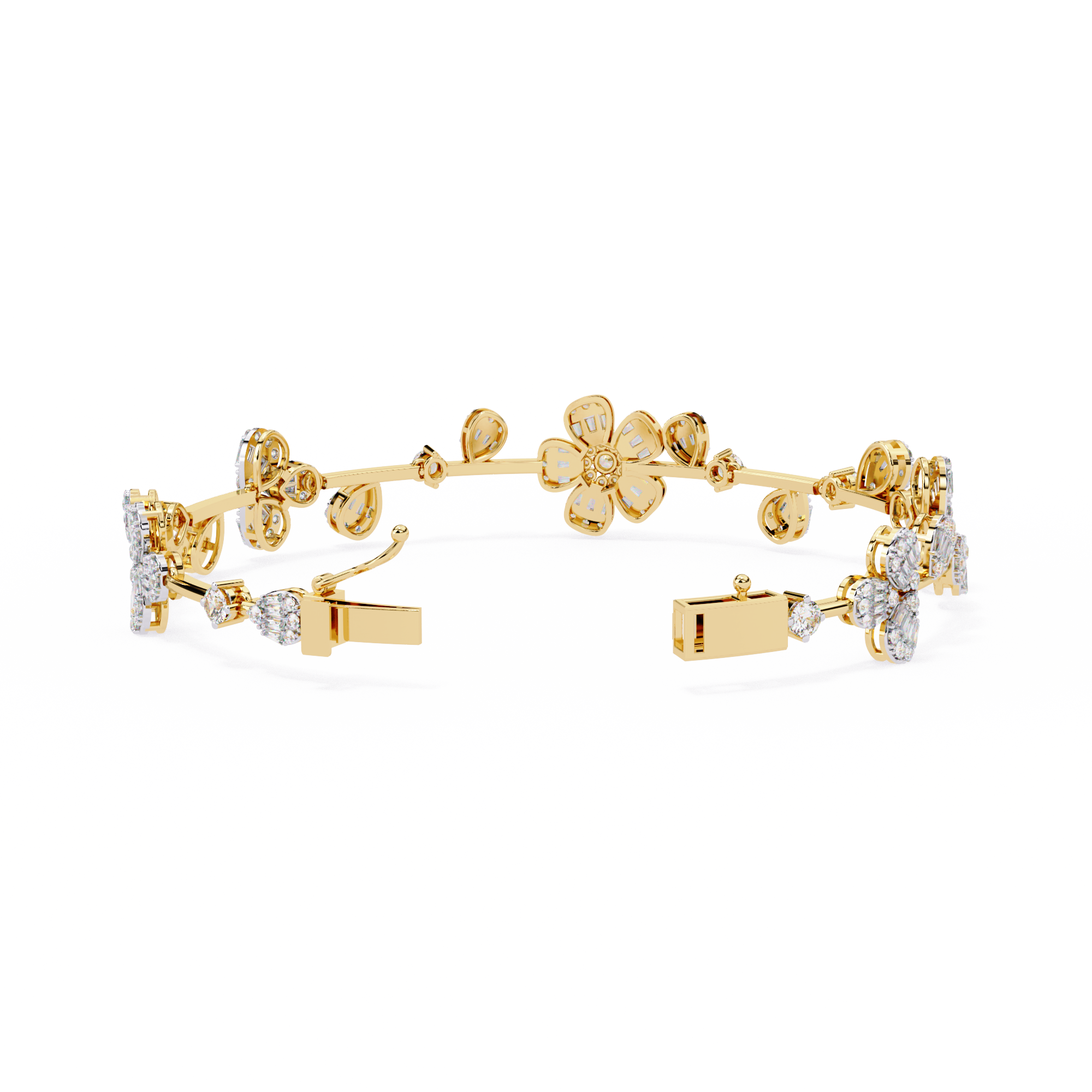 Designer Flower Motif Bangle Bracelet – Lab Grown Diamond Floral Bracelet – Lustraa’s Floral Bracelet