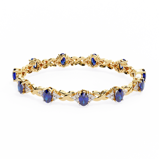 Bracelet with Blue Oval cut Lab Grown Diamonds | Elegant Twisted Design Bracelet – Lustraa’s Diamond Bracelet