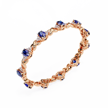 Bracelet with Blue Oval cut Lab Grown Diamonds | Elegant Twisted Design Bracelet – Lustraa’s Diamond Bracelet