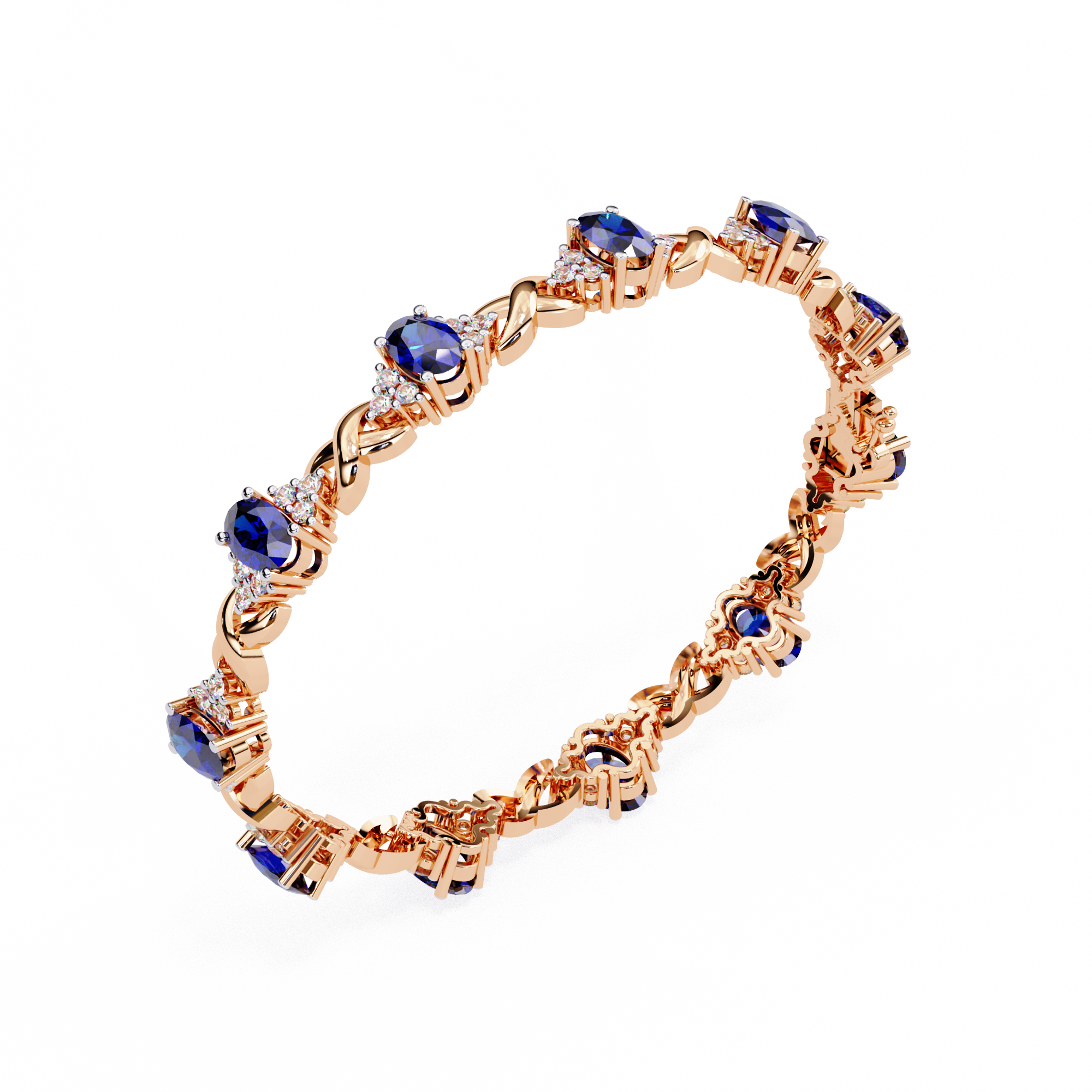 Blue Oval cut Lab Grown Diamond Bracelet – Elegant Twisted Design Bracelet – Lustraa’s Diamond Bracelet