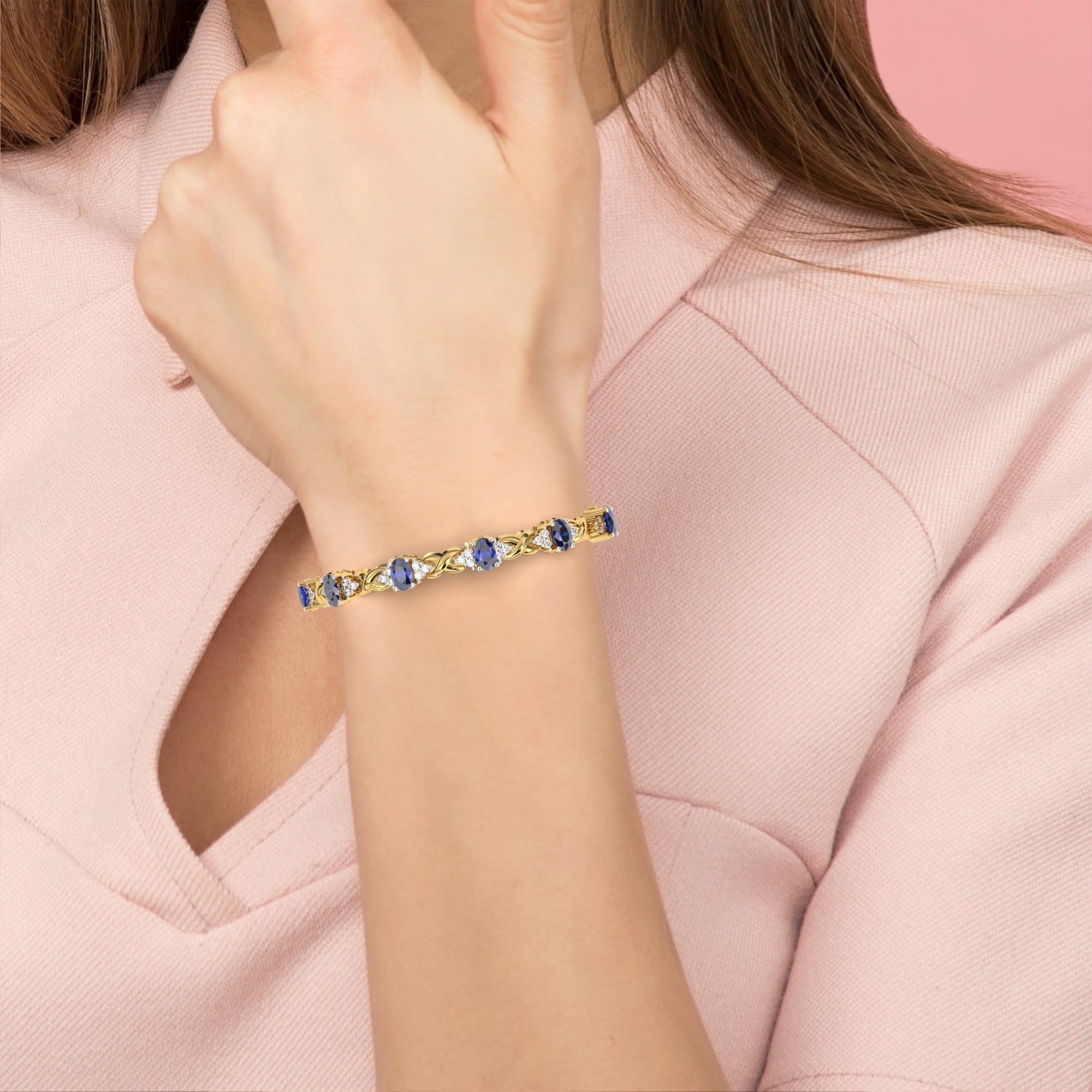 Blue Oval cut Lab Grown Diamond Bracelet – Elegant Twisted Design Bracelet – Lustraa’s Diamond Bracelet