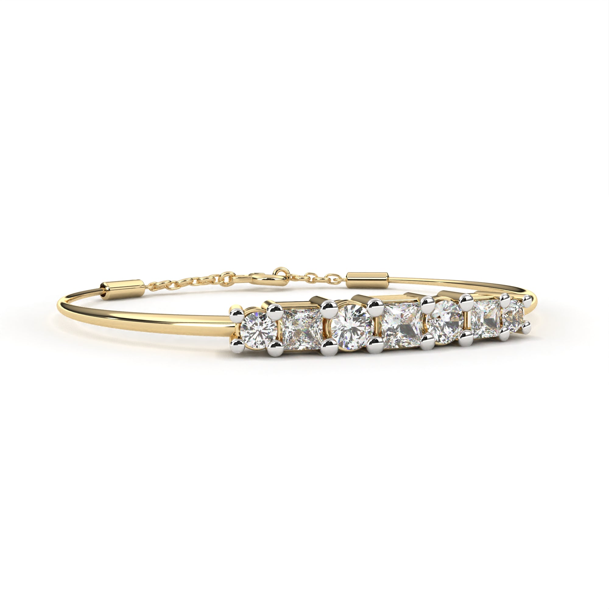 Minimalist Lab Grown Diamond Bangle Bracelet – Princess & Round Cut Diamond Bracelet – Lustraa’s Diamond Bracelet