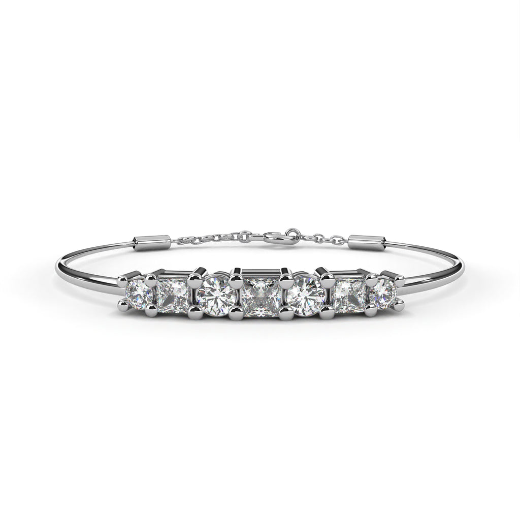 Minimalist Lab Grown Diamond Bangle Bracelet – Princess & Round Cut Diamond Bracelet – Lustraa’s Diamond Bracelet