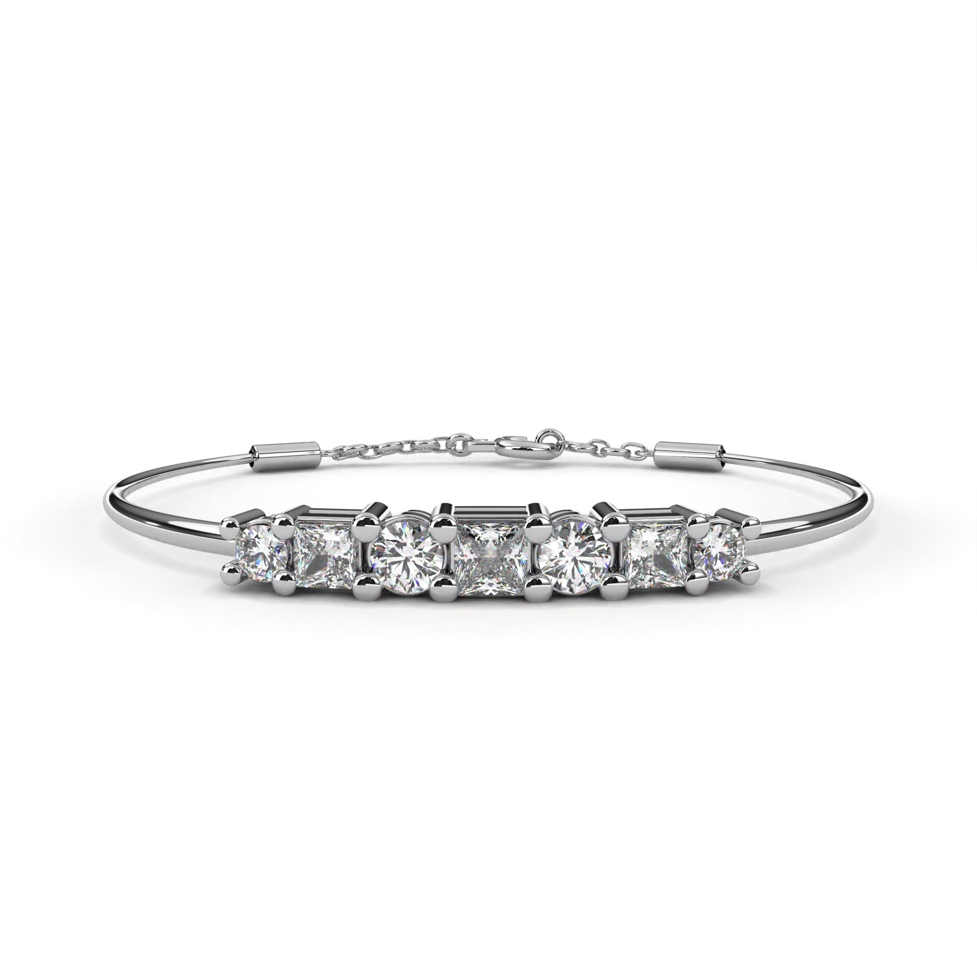 Minimalist Lab Grown Diamond Bangle Bracelet – Princess & Round Cut Diamond Bracelet – Lustraa’s Diamond Bracelet