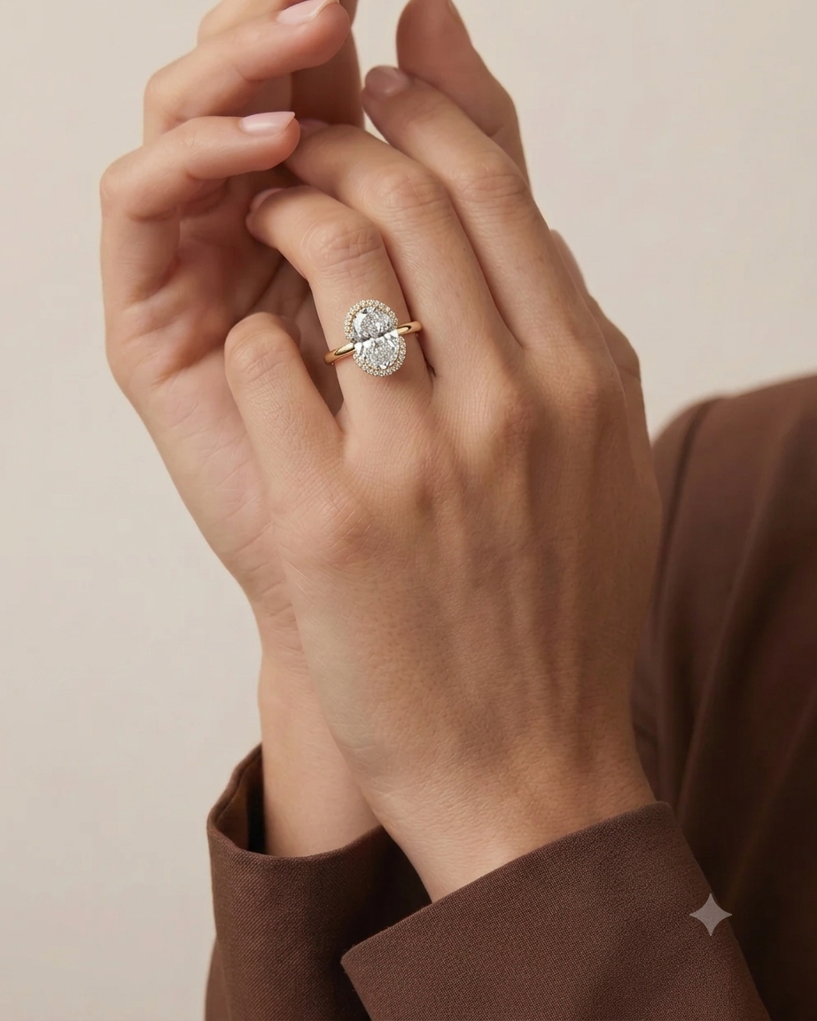 2 Carat Lab Grown Oval Diamond Half Halo Ring