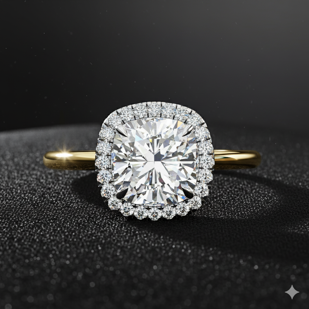 Cushion Cut Lab Grown Diamond Engagement Ring – 1.78 CT Classic Halo Bridal Ring, Wedding Jewelry– Lustraa’s Halo Ring