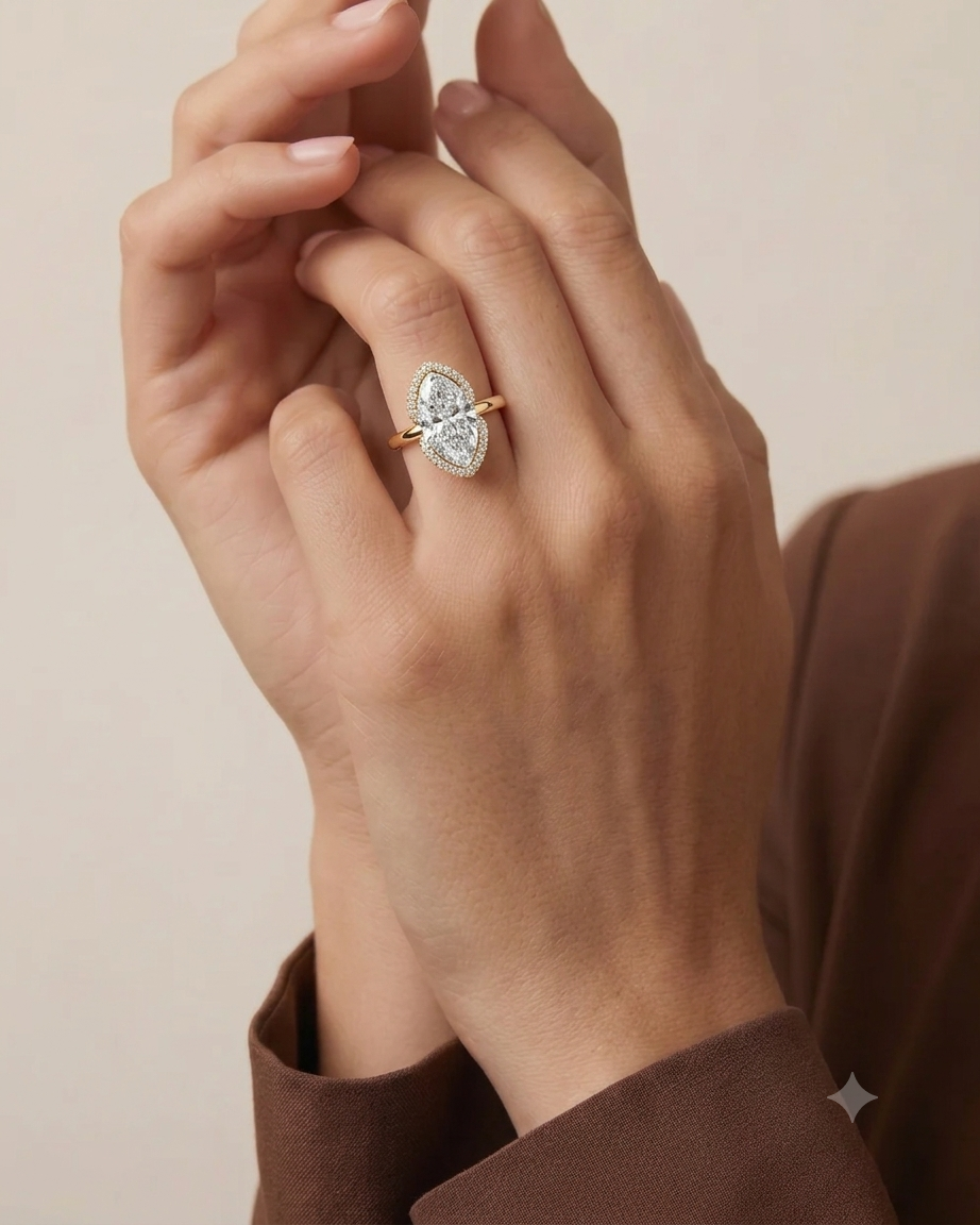 2 Carat Lab Grown Marquise Diamond Half Halo Ring