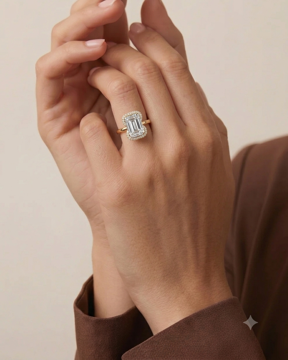 2 Carat Lab Grown Emerald Cut Diamond Half Halo Ring