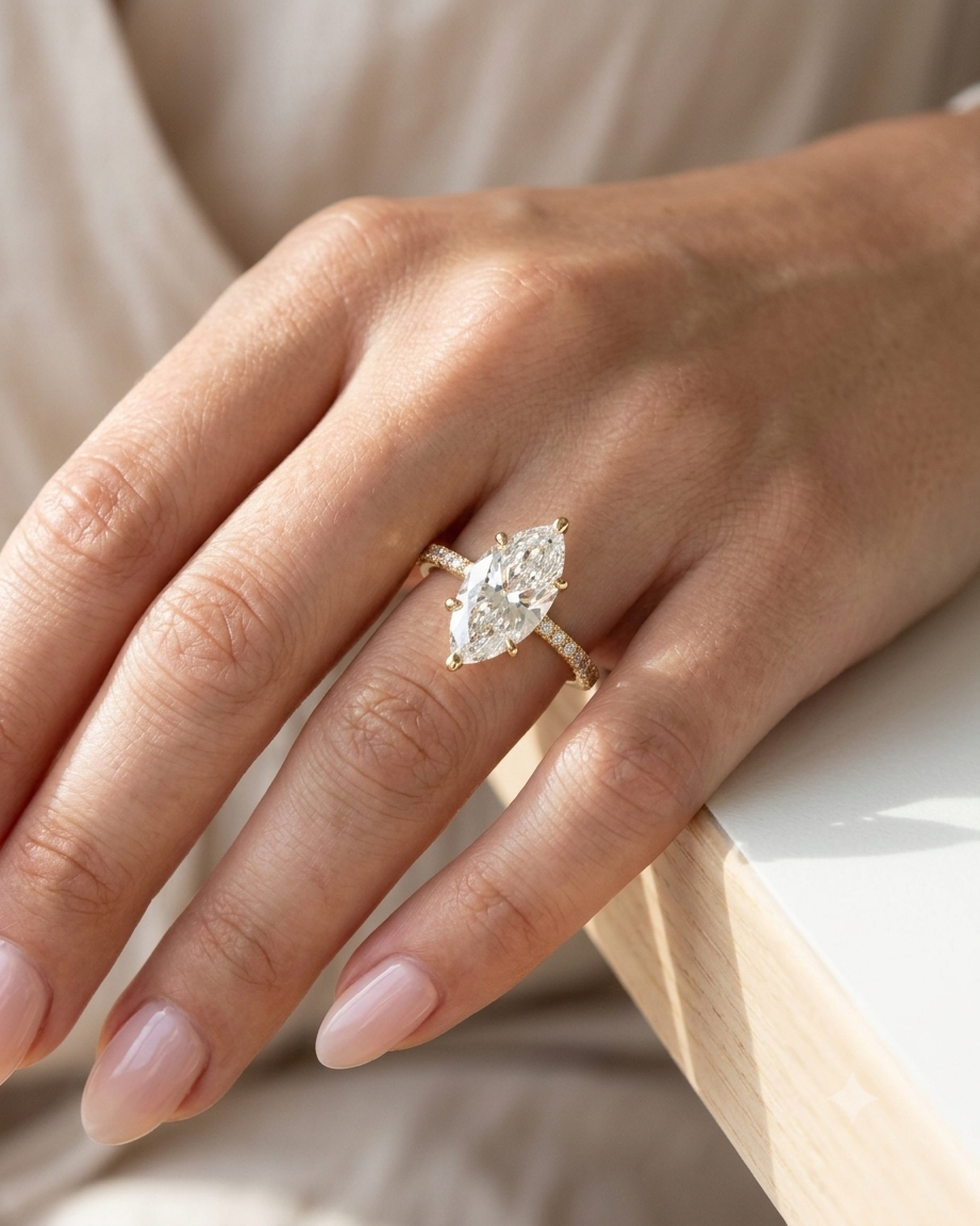 2 Carat Lab Grown Diamond Elara Marquise Cut Sidestone Engagement Ring