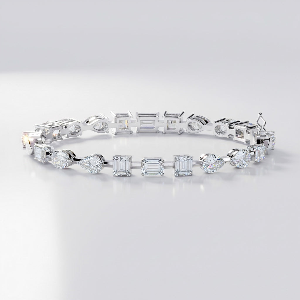 Elegant  Multi Cut Diamond Bracelet– Oval, Pear, Princess & Emerald Cut Lab Grown Diamond Tennis Bracelet –Lustraa's Tennis Bracelet