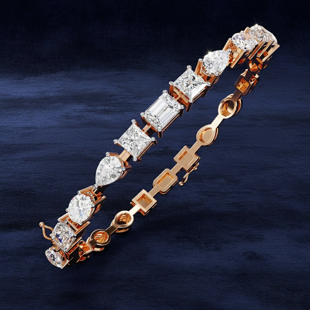Elegant  Multi Cut Diamond Bracelet– Oval, Pear, Princess & Emerald Cut Lab Grown Diamond Tennis Bracelet –Lustraa's Tennis Bracelet