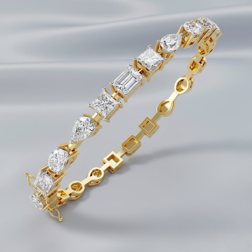 Elegant  Multi Cut Diamond Bracelet– Oval, Pear, Princess & Emerald Cut Lab Grown Diamond Tennis Bracelet –Lustraa's Tennis Bracelet