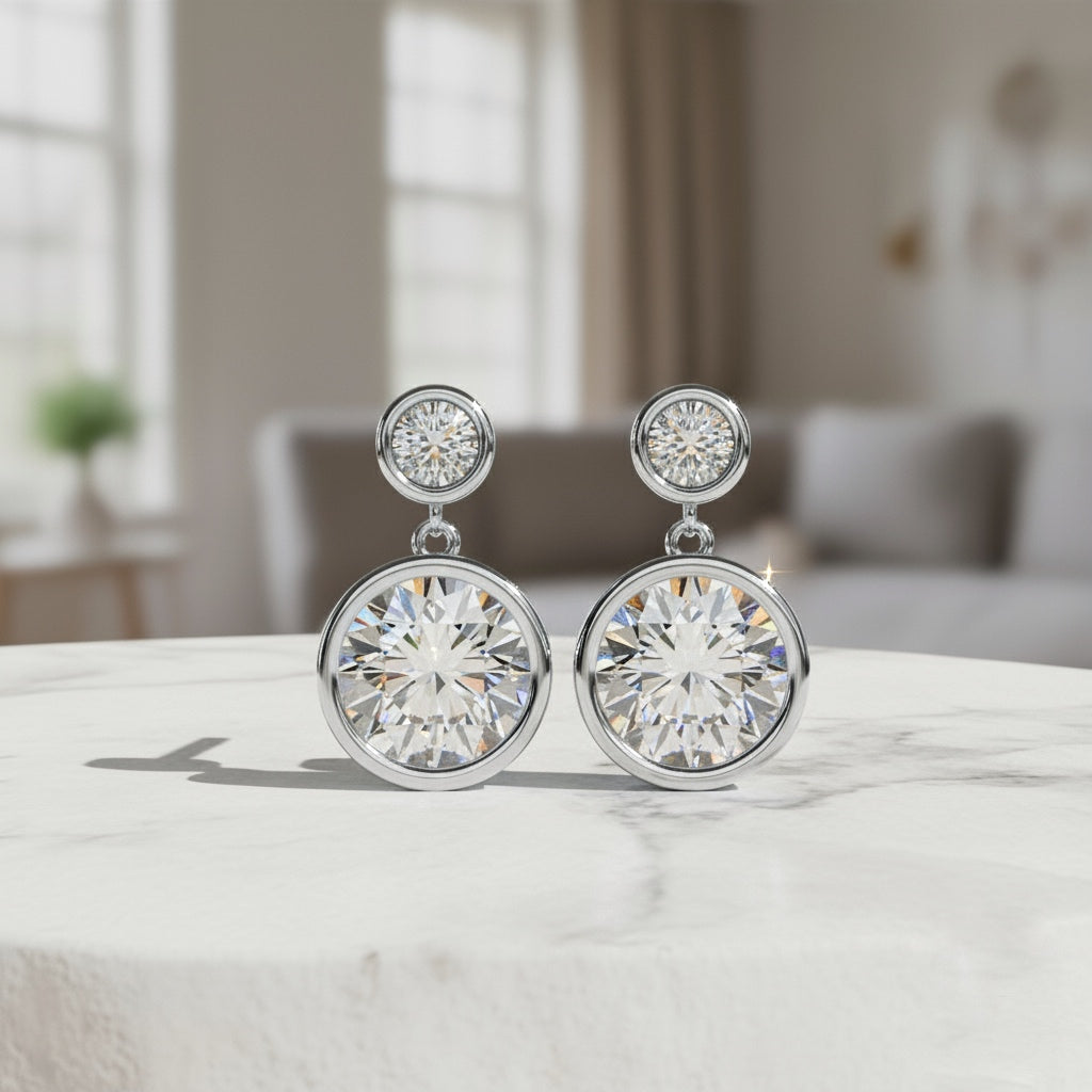 Diamond Drop Earrings – Lab Grown Round Brilliant Cut, 1.66 Carat Studded Design– Lustraa’s Diamond Earrings