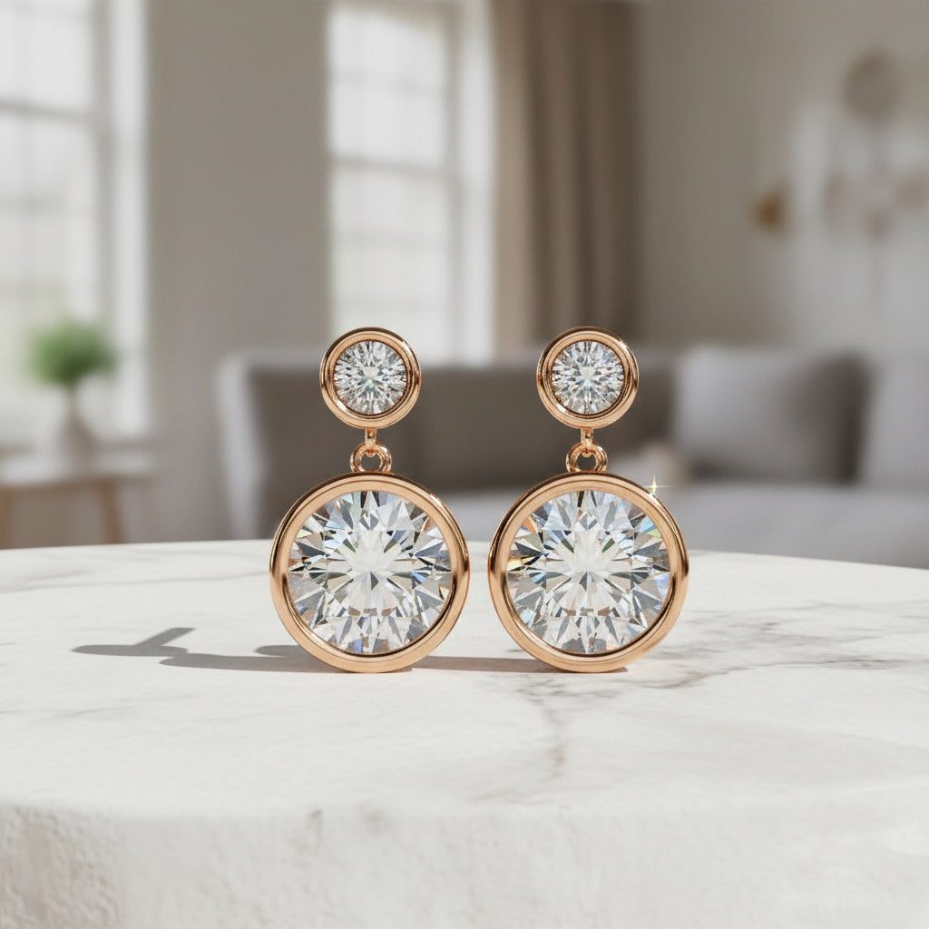 Diamond Drop Earrings – Lab Grown Round Brilliant Cut, 1.66 Carat Studded Design– Lustraa’s Diamond Earrings