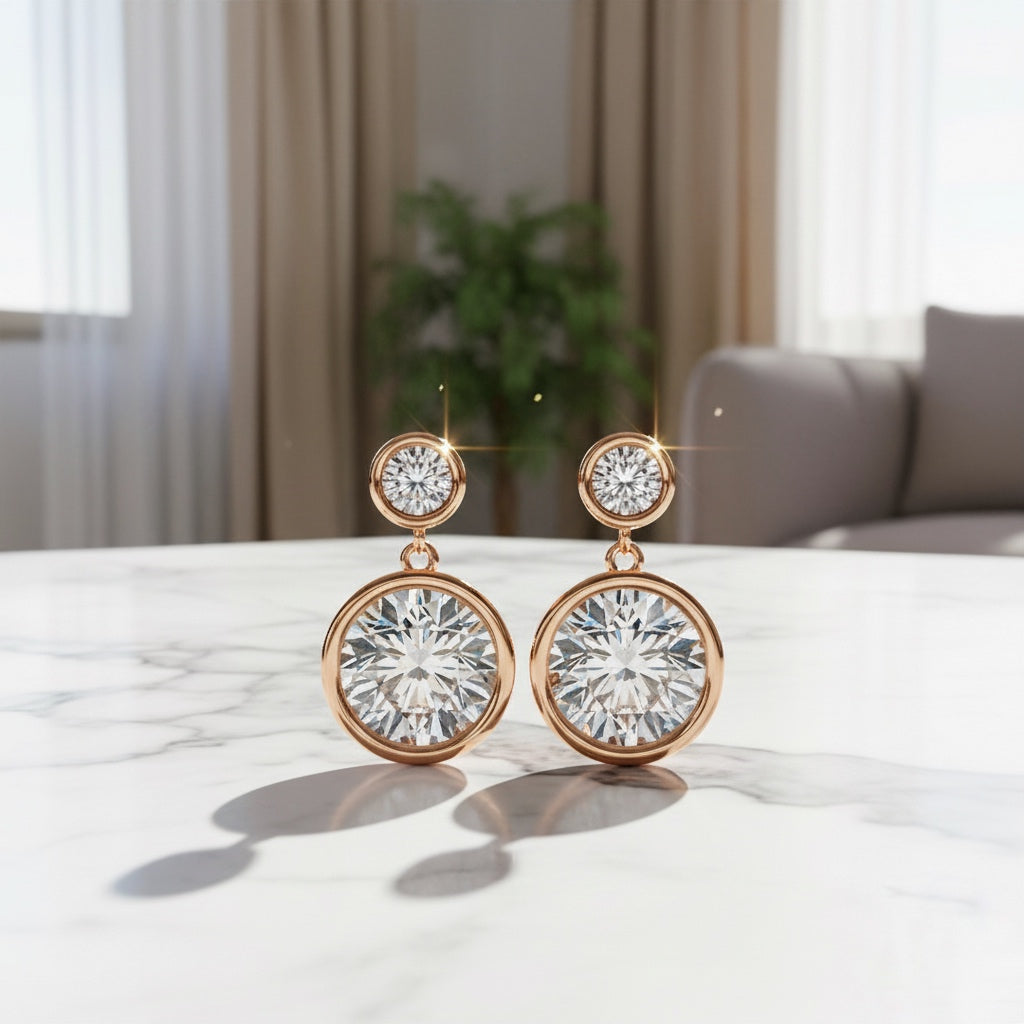 Diamond Drop Earrings – Lab Grown Round Brilliant Cut, 1.66 Carat Studded Design– Lustraa’s Diamond Earrings