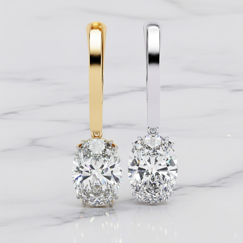 Oval Cut Diamond Drop Earrings – Lab Grown 1.62 Carat Studded Leverback Design –  Lustraa’s Diamond Earrings