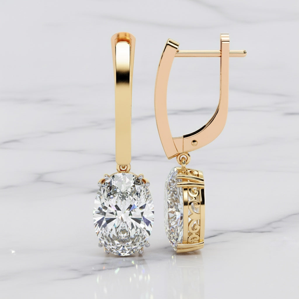 Oval Cut Diamond Drop Earrings – Lab Grown 1.62 Carat Studded Leverback Design –  Lustraa’s Diamond Earrings