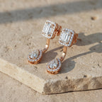 Emerald & Pear Cut Lab Grown Diamond Earrings – 2.12 Carat Halo Drop Studs – Ethical Sustainable Luxury Jewelry –Lustraa’s Diamond Earrings