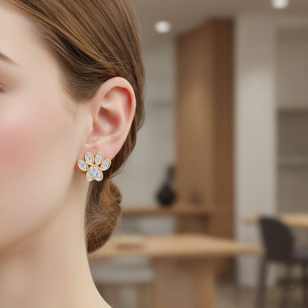 Paw Print Lab Grown Diamond Earrings – Sustainable Pet Lover Jewelry – Animal Paw Studs with Eco-Friendly Diamonds –Lustraa’s Minimalist Earrings