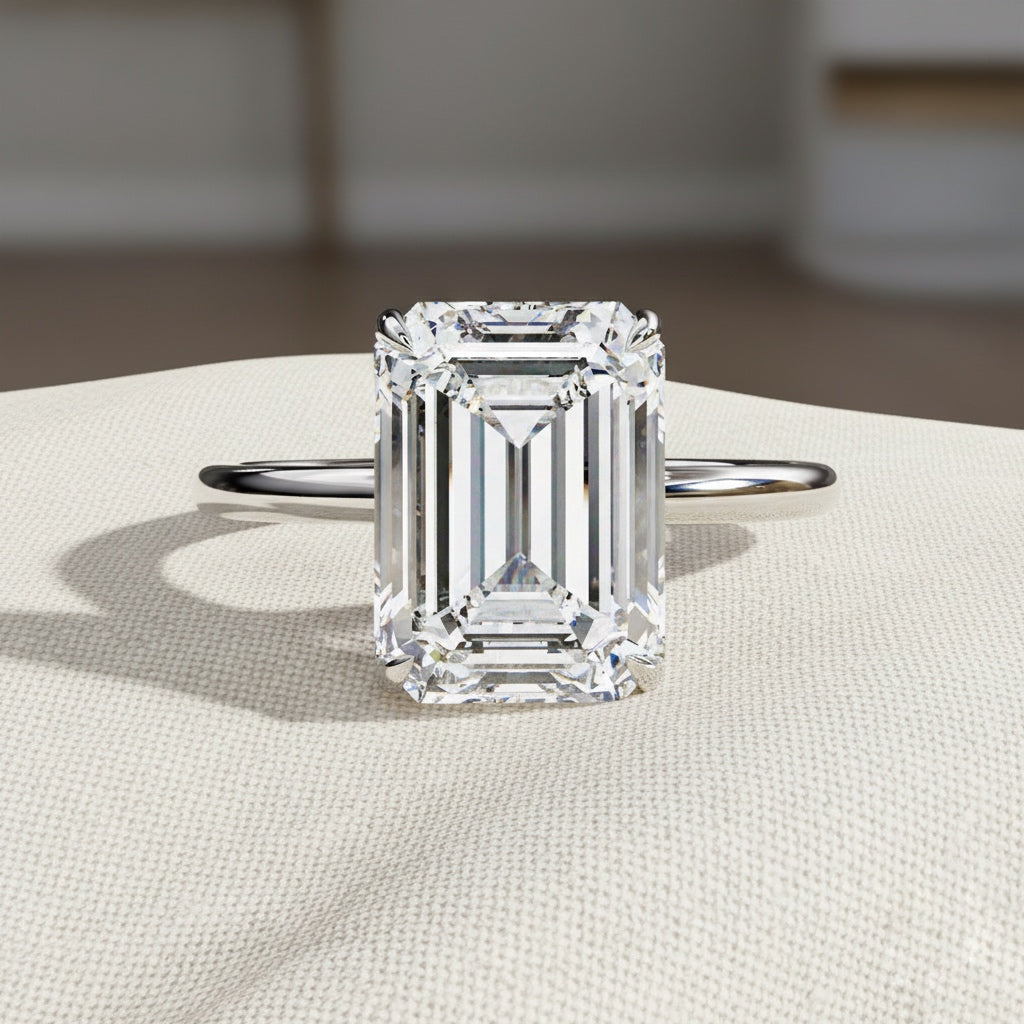 Emerald Cut Solitaire Engagement Ring – 2.56 Ct Lab Grown Diamond with Hidden Halo – Classic Emerald Diamond Ring– Lustraa’s Solitaire Ring