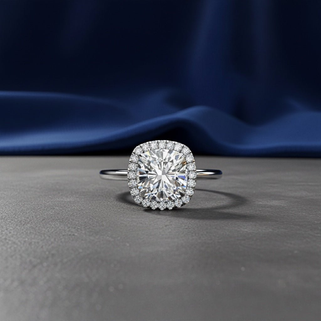 Cushion Cut Lab Grown Diamond Engagement Ring – 1.78 CT Classic Halo Bridal Ring, Wedding Jewelry– Lustraa’s Halo Ring