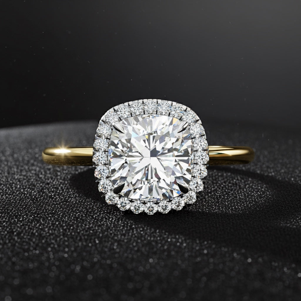 Cushion Cut Lab Grown Diamond Engagement Ring – 1.78 CT Classic Halo Bridal Ring, Wedding Jewelry– Lustraa’s Halo Ring