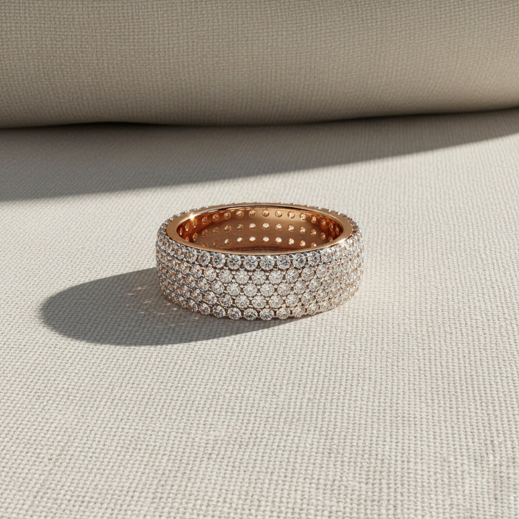 Pavé Diamond Wide Band Ring –  Round Cut Multi-Row Diamond Dome Ring –  Statement Anniversary Jewelry– Lustraa’s Pave Ring