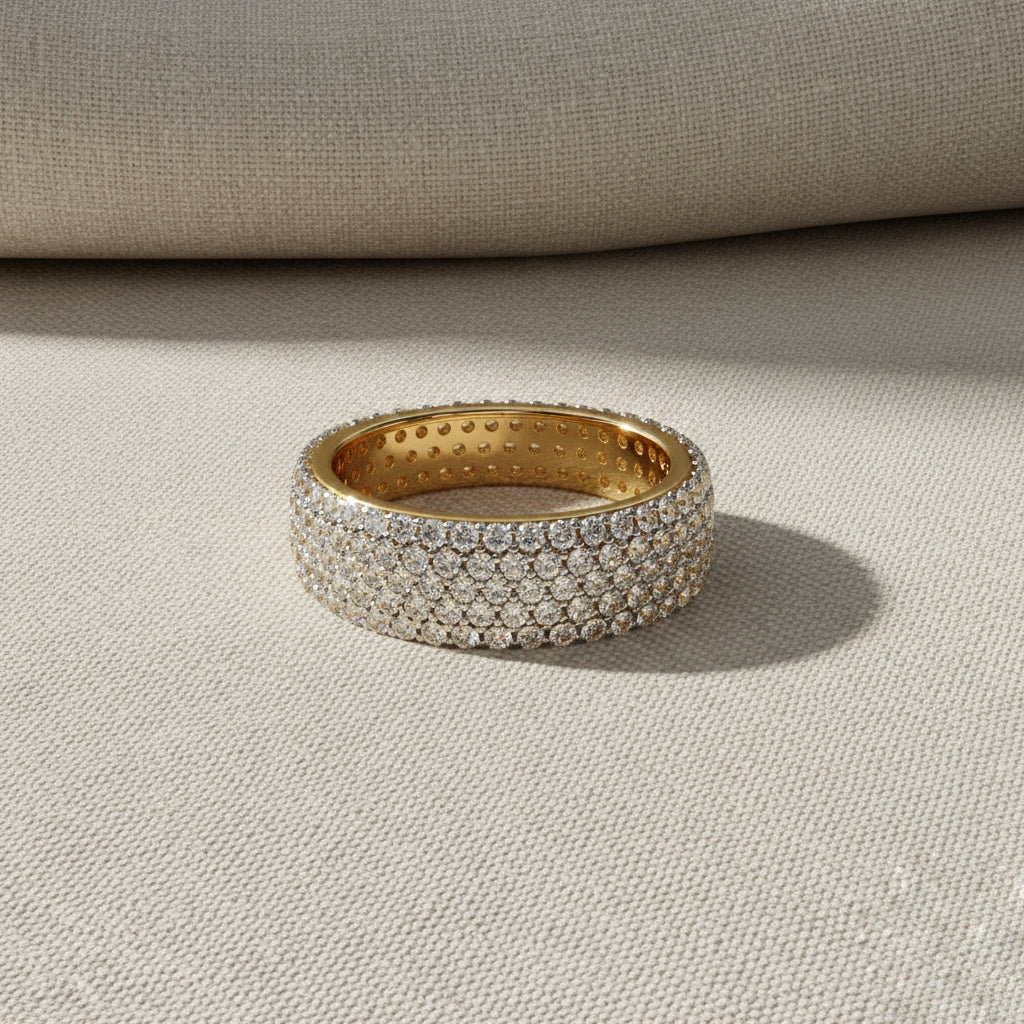 Pavé Diamond Wide Band Ring –  Round Cut Multi-Row Diamond Dome Ring –  Statement Anniversary Jewelry– Lustraa’s Pave Ring