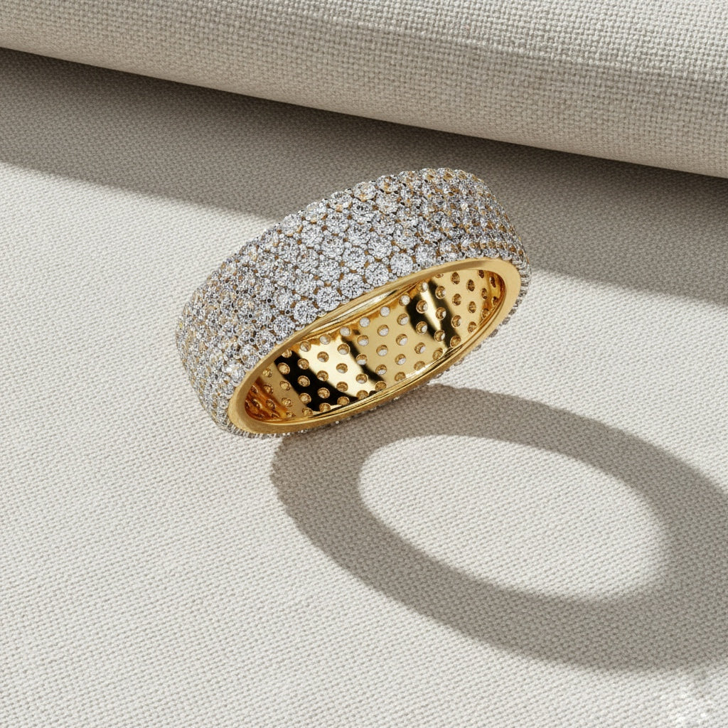 Pavé Diamond Wide Band Ring –  Round Cut Multi-Row Diamond Dome Ring –  Statement Anniversary Jewelry– Lustraa’s Pave Ring