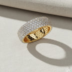 Pavé Diamond Wide Band Ring –  Round Cut Multi-Row Diamond Dome Ring –  Statement Anniversary Jewelry– Lustraa’s Pave Ring