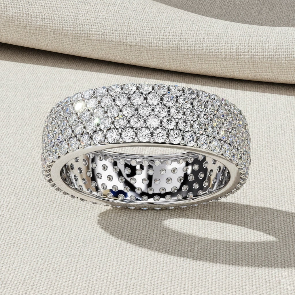 Pavé Diamond Wide Band Ring –  Round Cut Multi-Row Diamond Dome Ring –  Statement Anniversary Jewelry– Lustraa’s Pave Ring