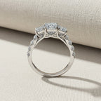 Three Stone Emerald Cut Diamond Ring – Engagement Ring with Side Accents – Classic 3 Stone Anniversary Ring – Lustraa’s Multi-Stone Ring