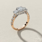 Three Stone Emerald Cut Diamond Ring – Engagement Ring with Side Accents – Classic 3 Stone Anniversary Ring – Lustraa’s Multi-Stone Ring