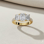 Three Stone Emerald Cut Diamond Ring – Engagement Ring with Side Accents – Classic 3 Stone Anniversary Ring – Lustraa’s Multi-Stone Ring