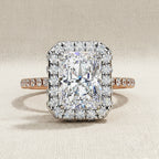 Radiant Cut Halo Diamond Ring –  Engagement Ring with Round Diamond Accents –  Luxury Statement Bridal Ring – Lustraa’s Halo Ring