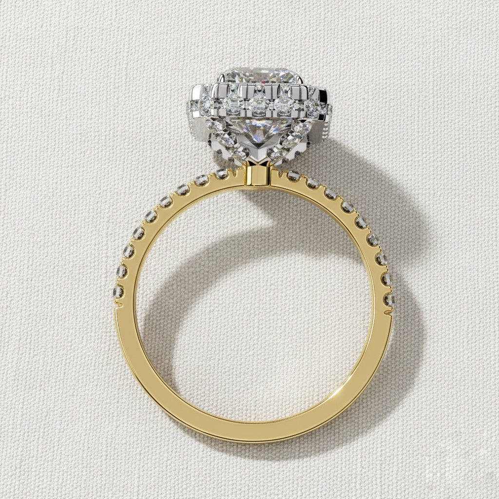 Radiant Cut Halo Diamond Ring –  Engagement Ring with Round Diamond Accents –  Luxury Statement Bridal Ring – Lustraa’s Halo Ring