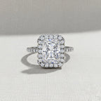Radiant Cut Halo Diamond Ring –  Engagement Ring with Round Diamond Accents –  Luxury Statement Bridal Ring – Lustraa’s Halo Ring