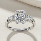 Radiant Cut Lab Grown Diamond Engagement Ring – 2.47 CT Three Stone Bridal Ring with Baguette Side Diamonds -Lustraa’s Three Stone Ring