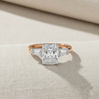 Radiant Cut Lab Grown Diamond Engagement Ring – 2.47 CT Three Stone Bridal Ring with Baguette Side Diamonds -Lustraa’s Three Stone Ring